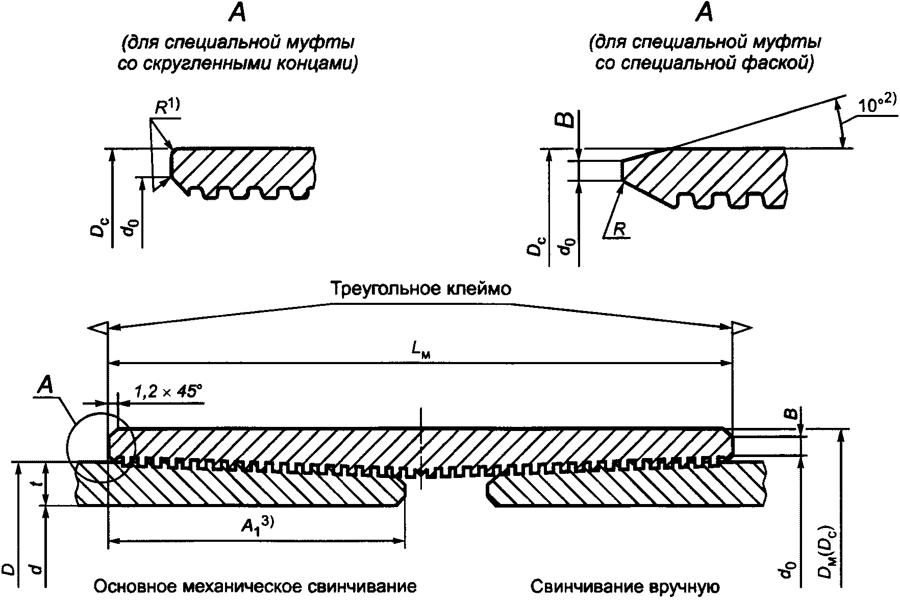 Длина свинчивания на чертеже