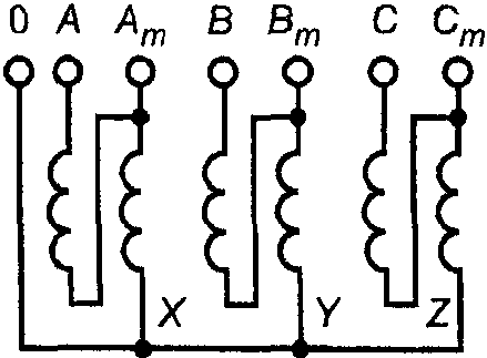 Схема соединения обмоток автотрансформатора
