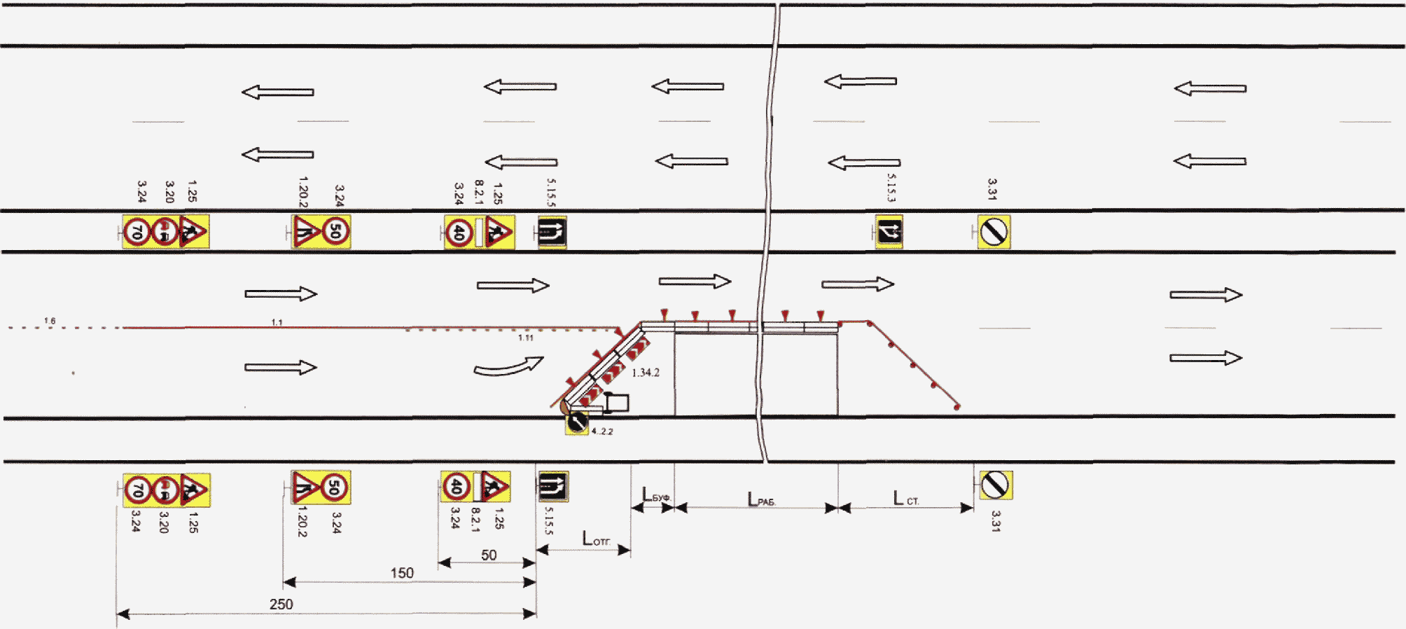 Схема ограждения места производства дорожных работ