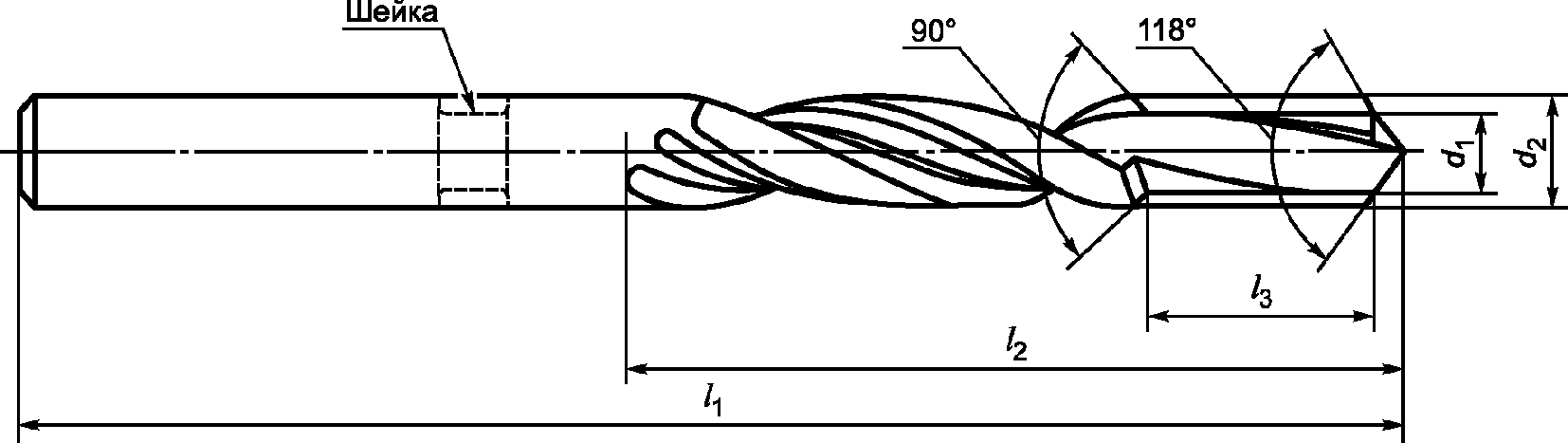Спиральное сверло с цилиндрическим хвостовиком чертеж