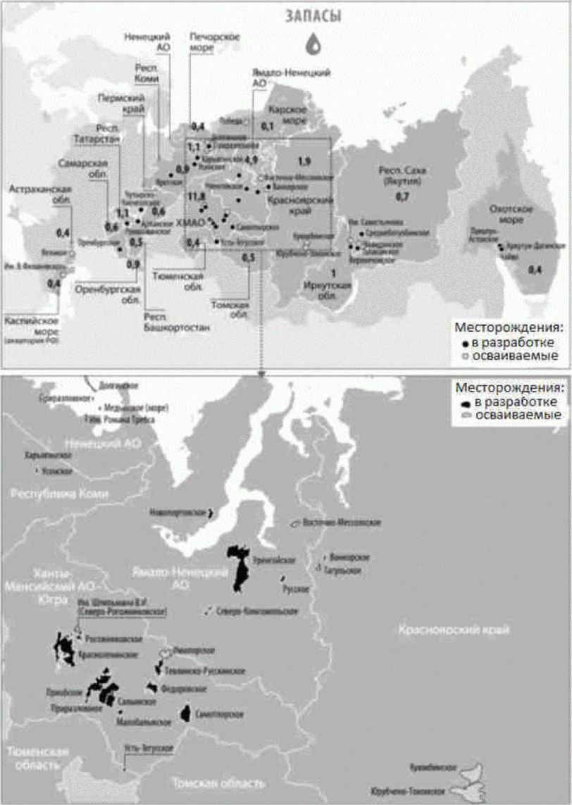Карта нефтяных месторождений россии
