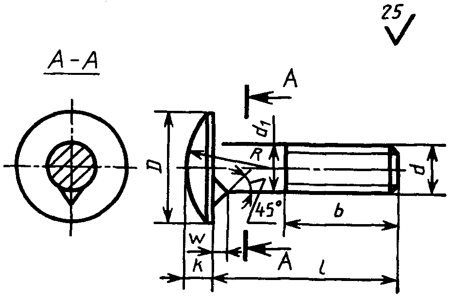 Винт с полукруглой головкой чертеж