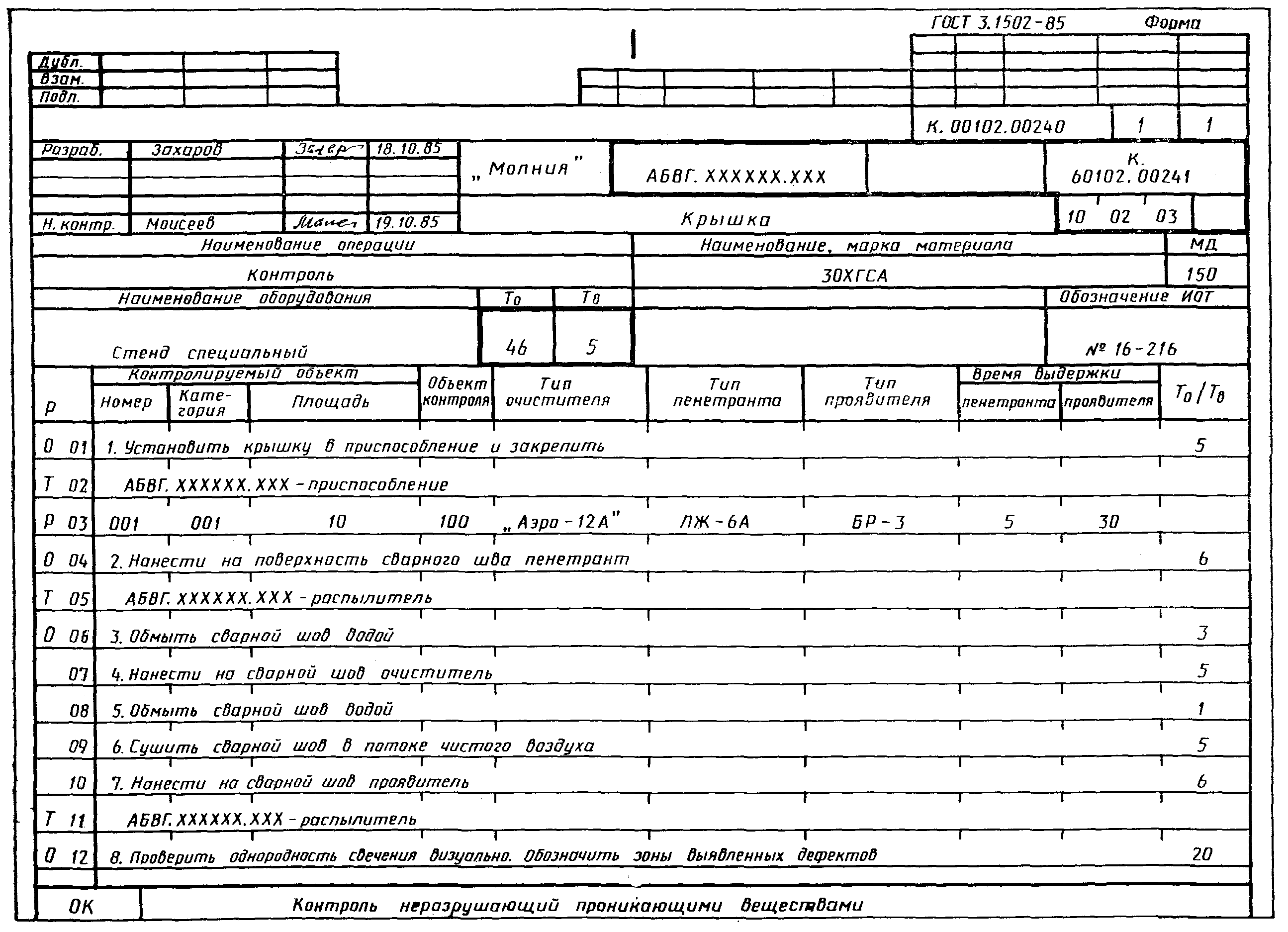 Карта технологической операции