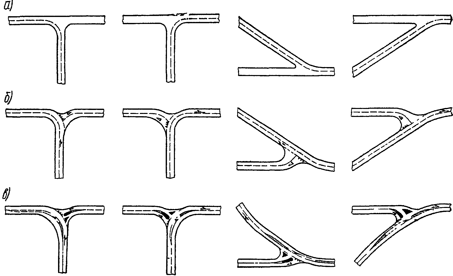 Под острым углом. Примыкания под острым углом. Пересечение в одном уровне. Примыкание в одном уровне. Развилки дорог схема.