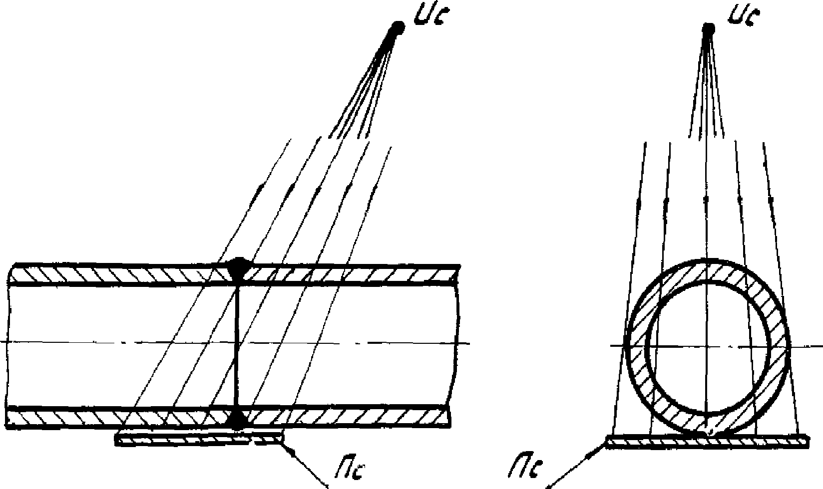 Схема радиографического контроля на трубопроводе