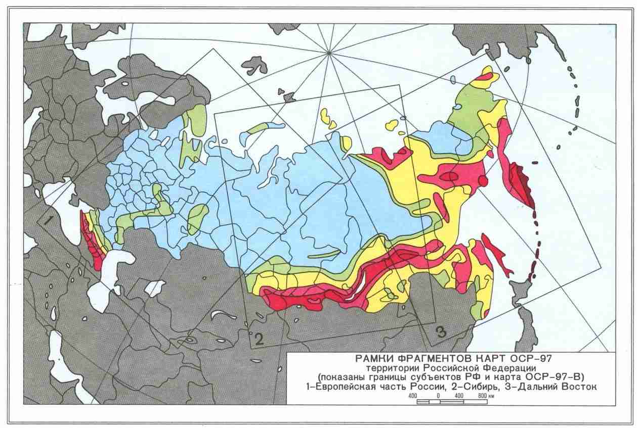 Сейсмические районы россии карта