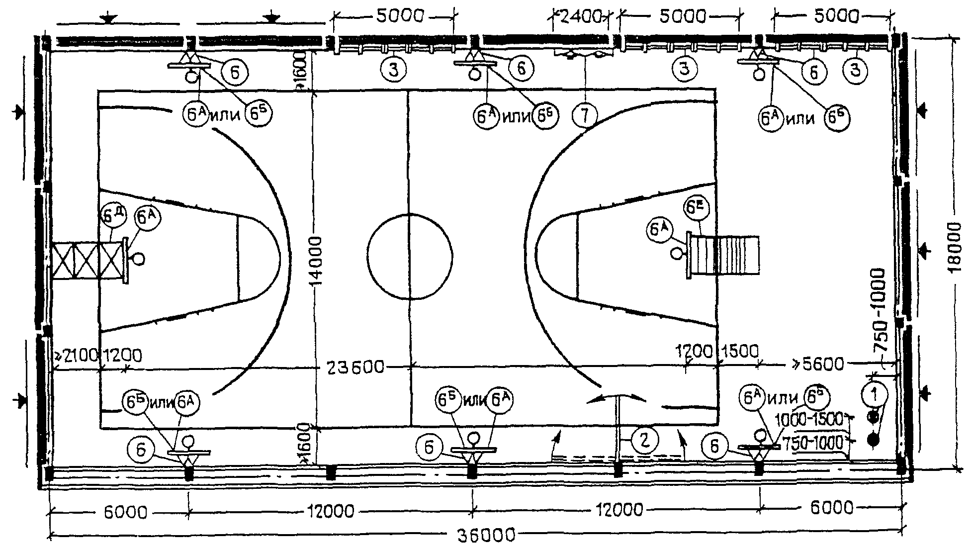 Разметка школьного спортивного зала 9х18 схема