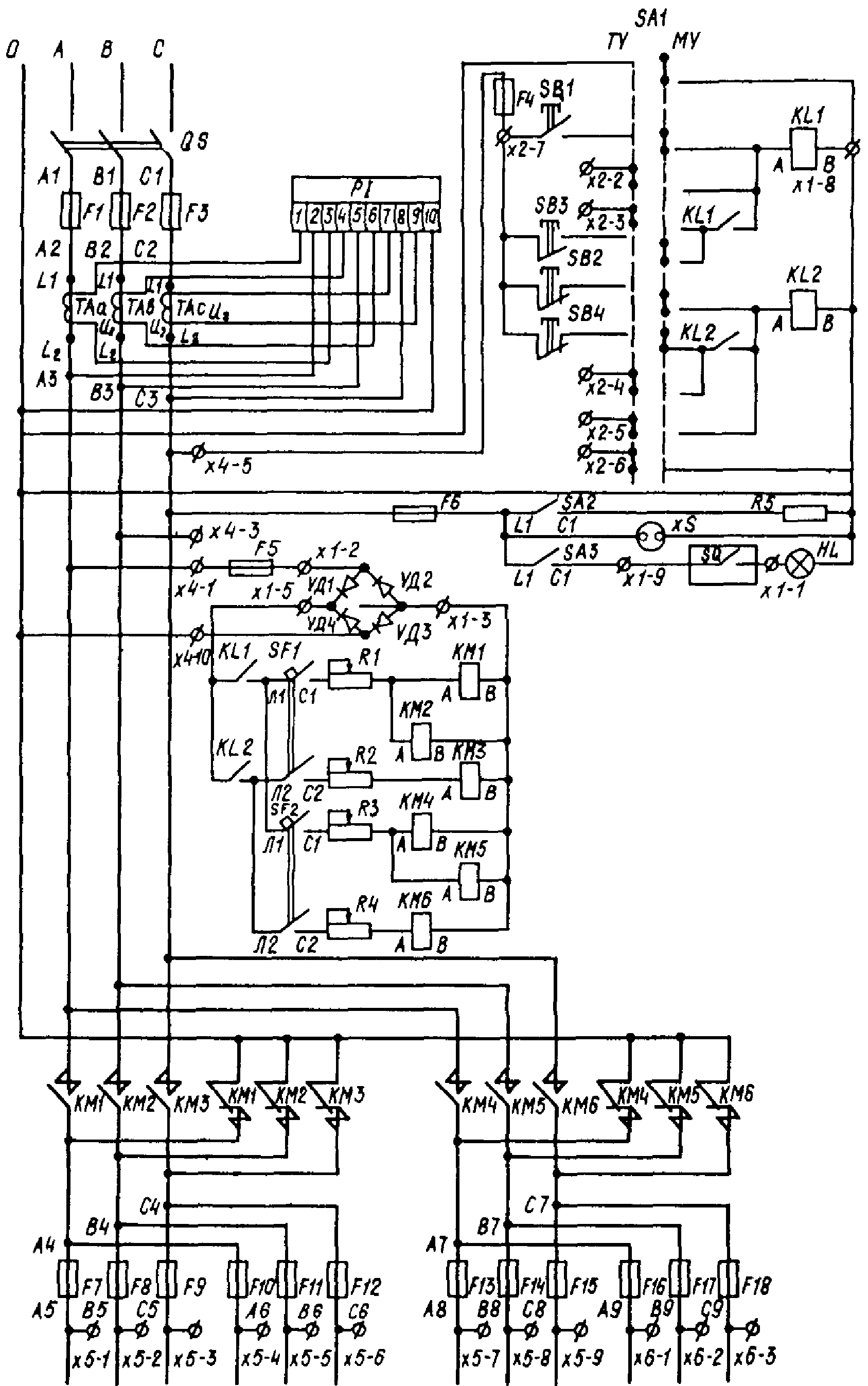 Схема электрическая принципиальная шкафа управления освещением