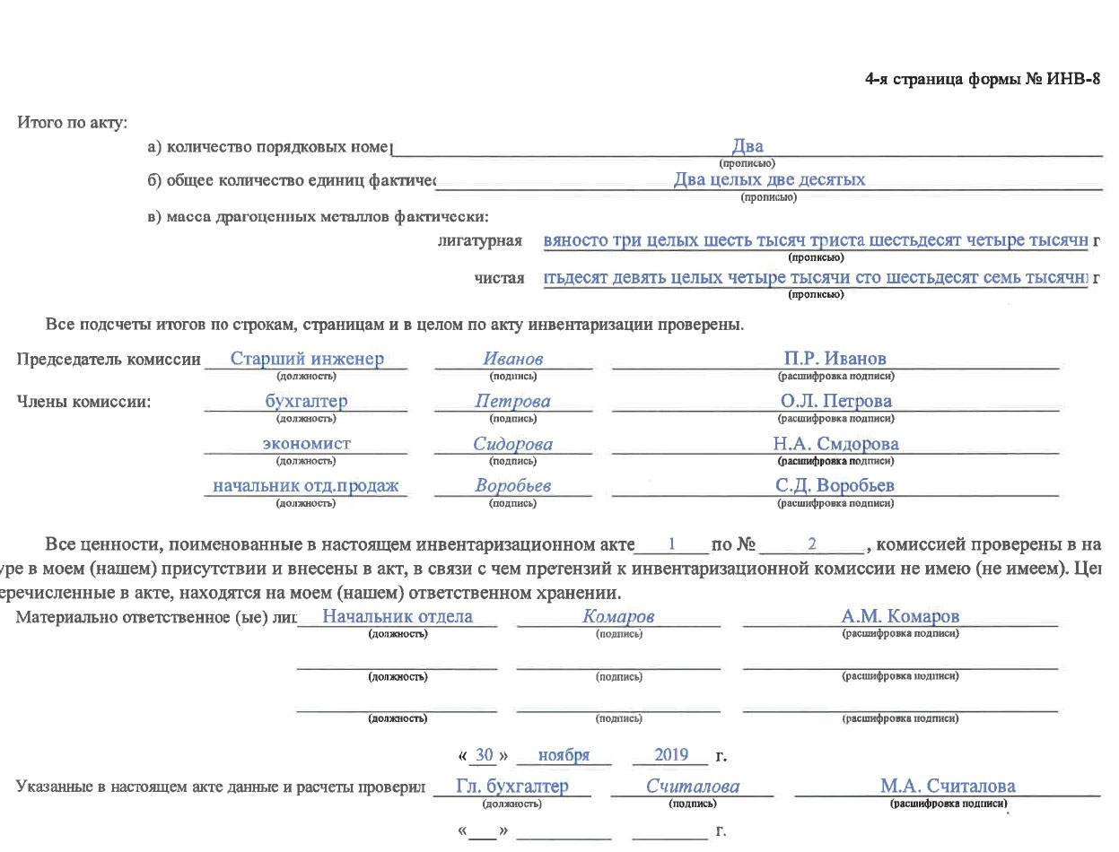 Инвентаризационная опись нма образец
