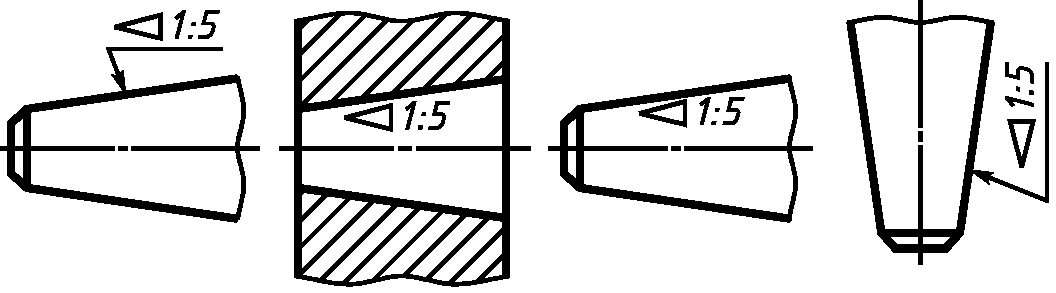 Малые конусности и уклоны на рабочем чертеже детали допускается изображать