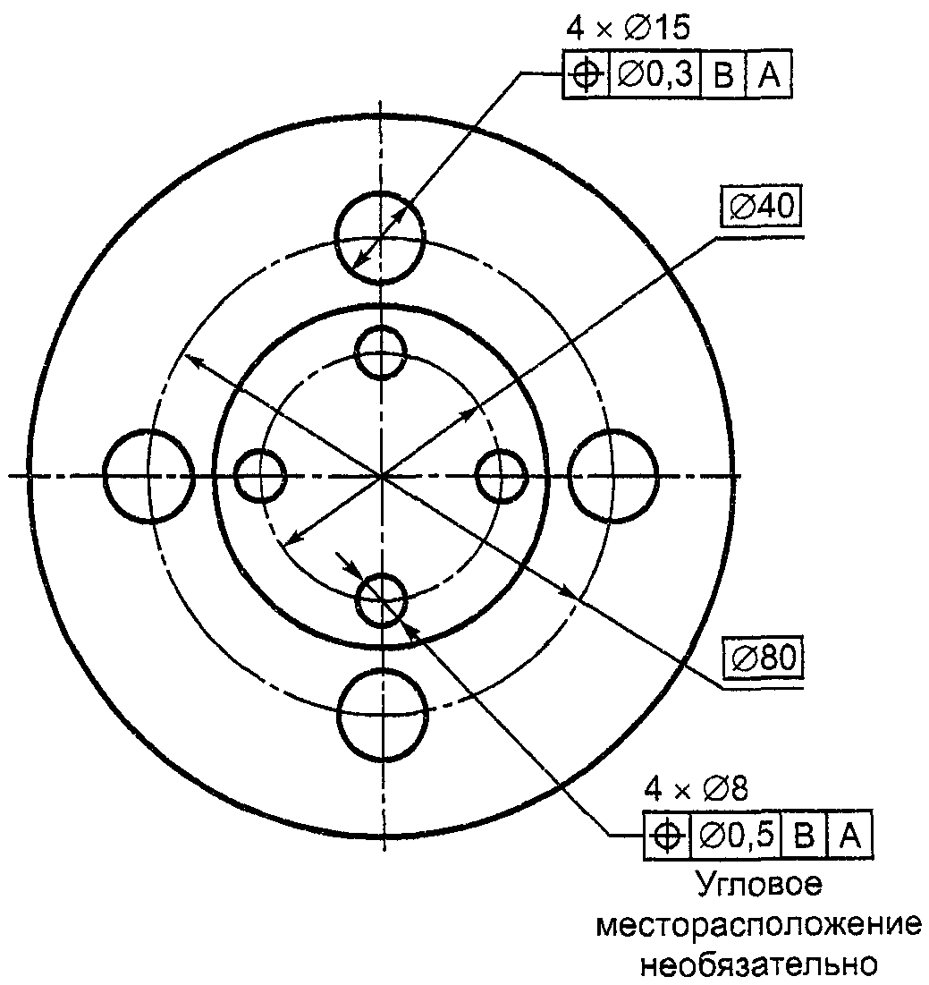 Позиционный чертеж. Позиционный допуск отверстий на фланце. Позиционный допуск на чертеже фланца.