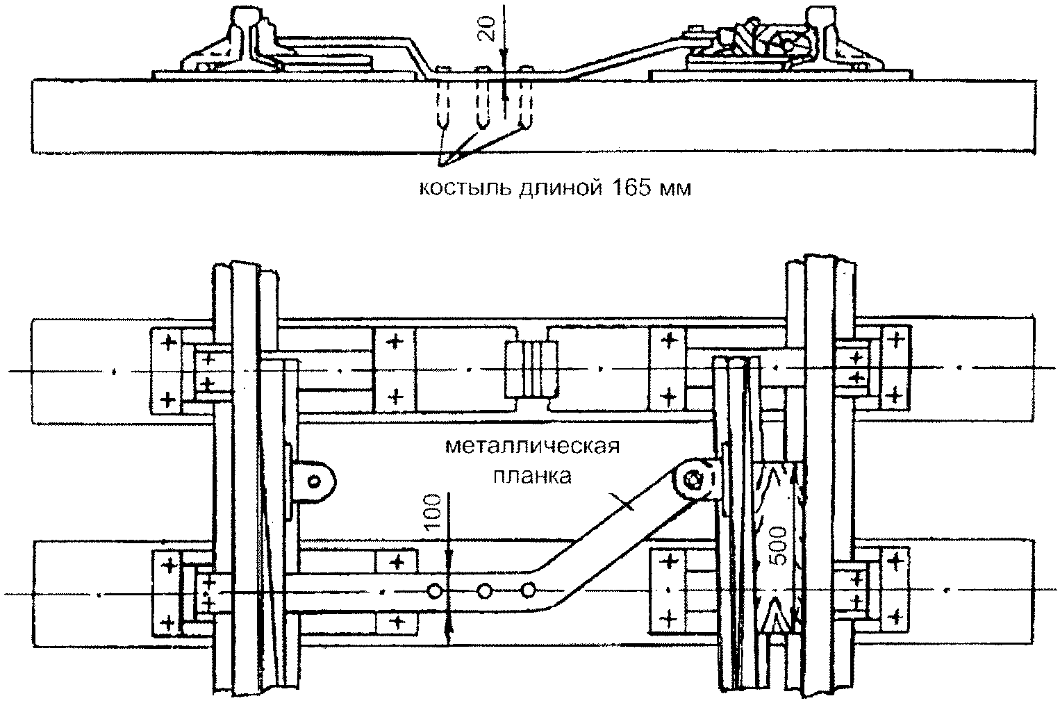 Разъединение стрелочных остряков и подвижных сердечников крестовин с тягами схема